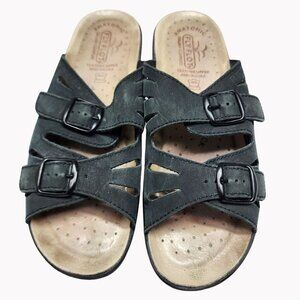 Fly Flot Womens Size 8  Leather Upper Anti-Shock Black Sandals